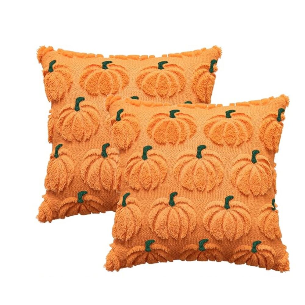 TWO PACK HALLOWEEN PUMPKIN PILLOW COVERS 18x18 SQUARE - Picture 3 of 3